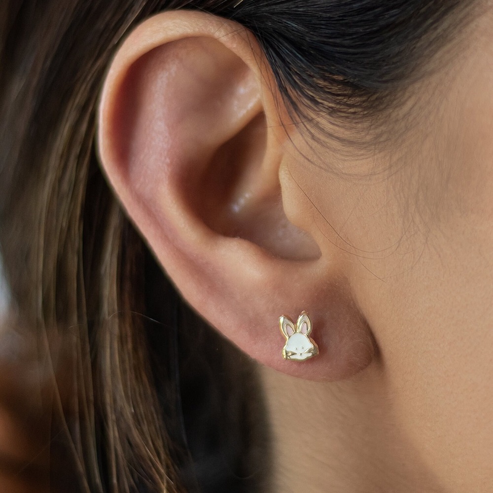 10k gold bunny rabbit earrings kids studs screw back